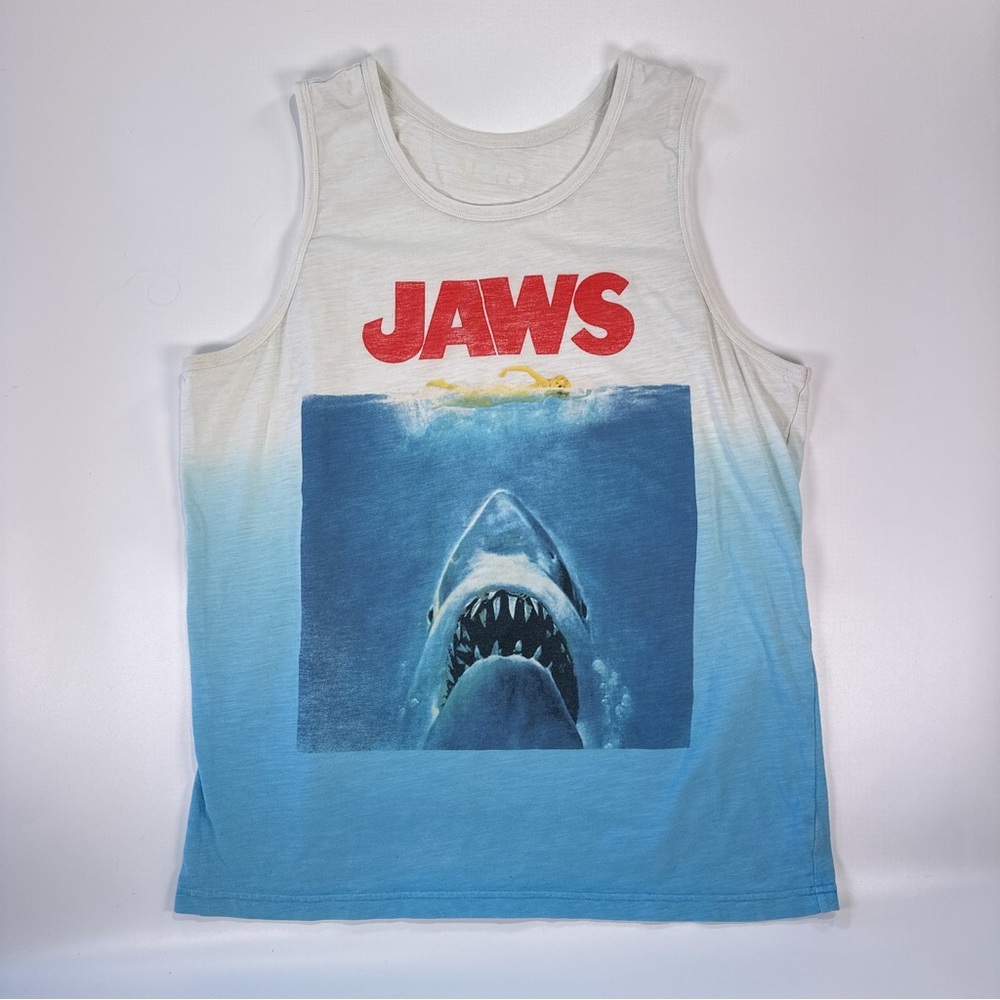Jaws Unisex Tank Top Movie Poster Shark Graphic Blue White Large - Picture 2 of 7
